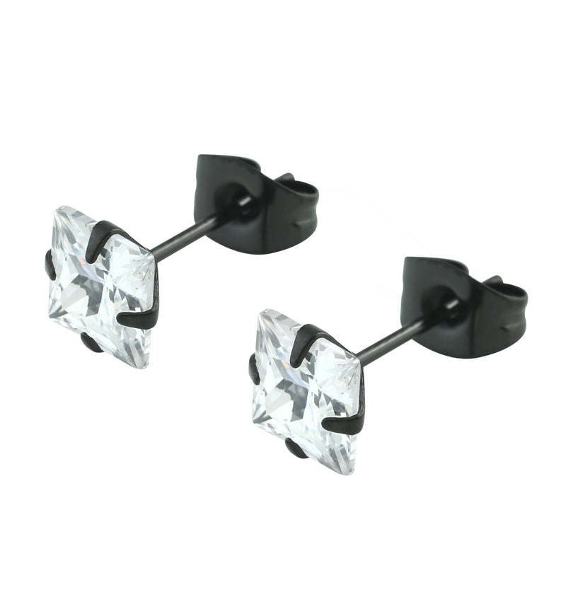 Black PVD Square Clear CZ Stainless Steel Stud Earrings