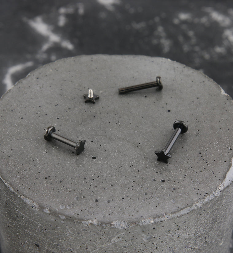 Black PVD Star Internally Threaded Titanium Labret