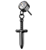 Black PVD Twisted Dagger Dangle Clear CZ Titanium Threadless Top