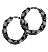 Black PVD Twisted Hoop Stainless Steel Hinged Earrings