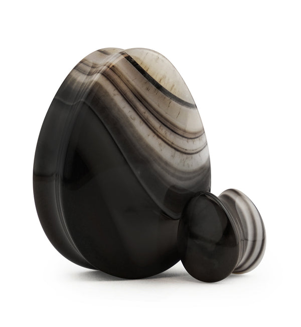 Black Line Agate Stone Teardrop Plugs