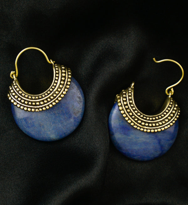 Blue Aventurine Beaded Brass Stone Earrings