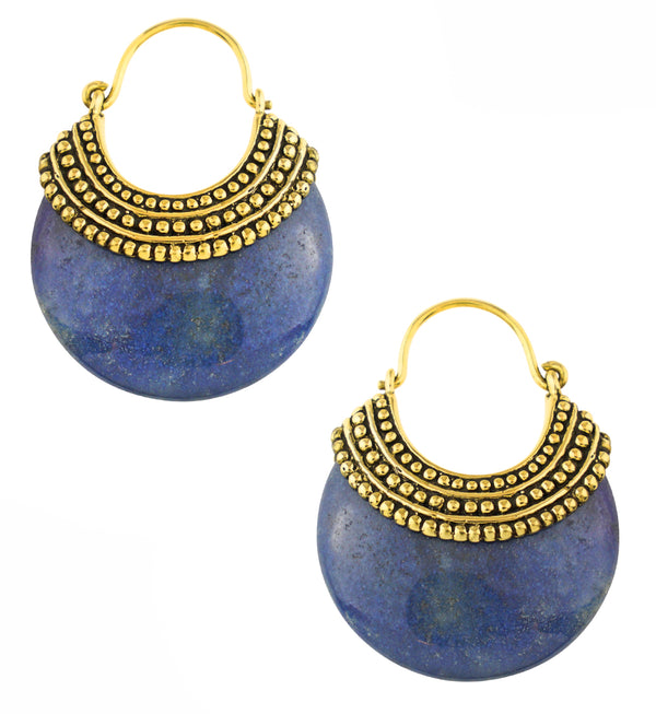 Blue Aventurine Beaded Brass Stone Earrings