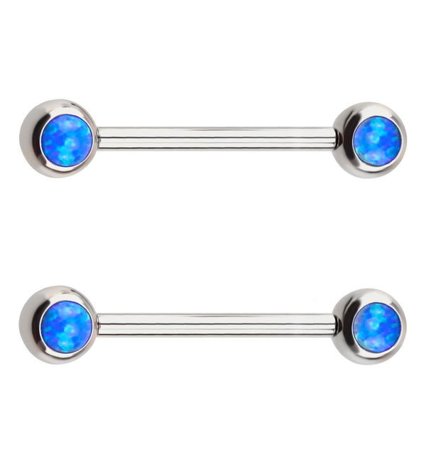 Blue Opalite Stainless Steel Threadless Nipple Barbells