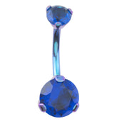 Blurple Anodized Dark Blue CZ Internally Threaded Titanium Belly Button Ring