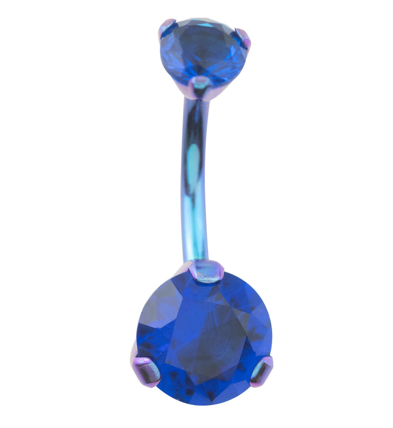 Blurple Anodized Dark Blue CZ Internally Threaded Titanium Belly Button Ring