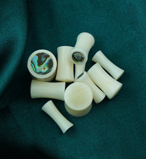 Bone Plugs with Abalone Shell Inlay