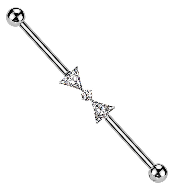 Bow Tie Clear CZ Internally Threaded Titanium Industrial Barbell