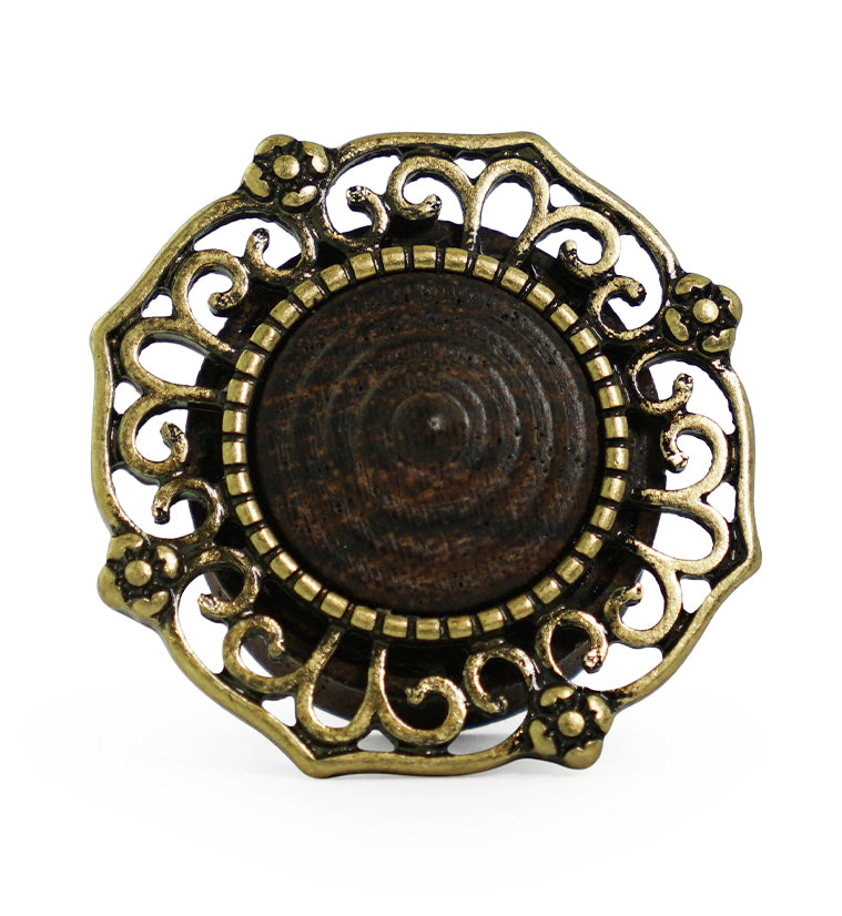 Brass Filigree Top Rose Wood Plugs