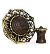 Brass Filigree Top Rose Wood Plugs