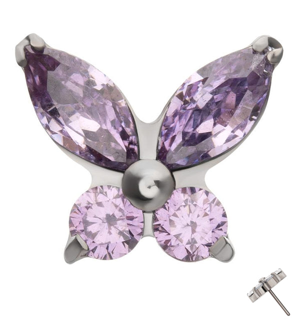 Butterfly Amethyst CZ Threadless Titanium Top