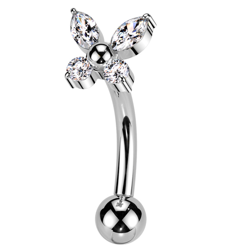 Butterfly Bead Clear CZ Titanium Threadless Curved Barbell