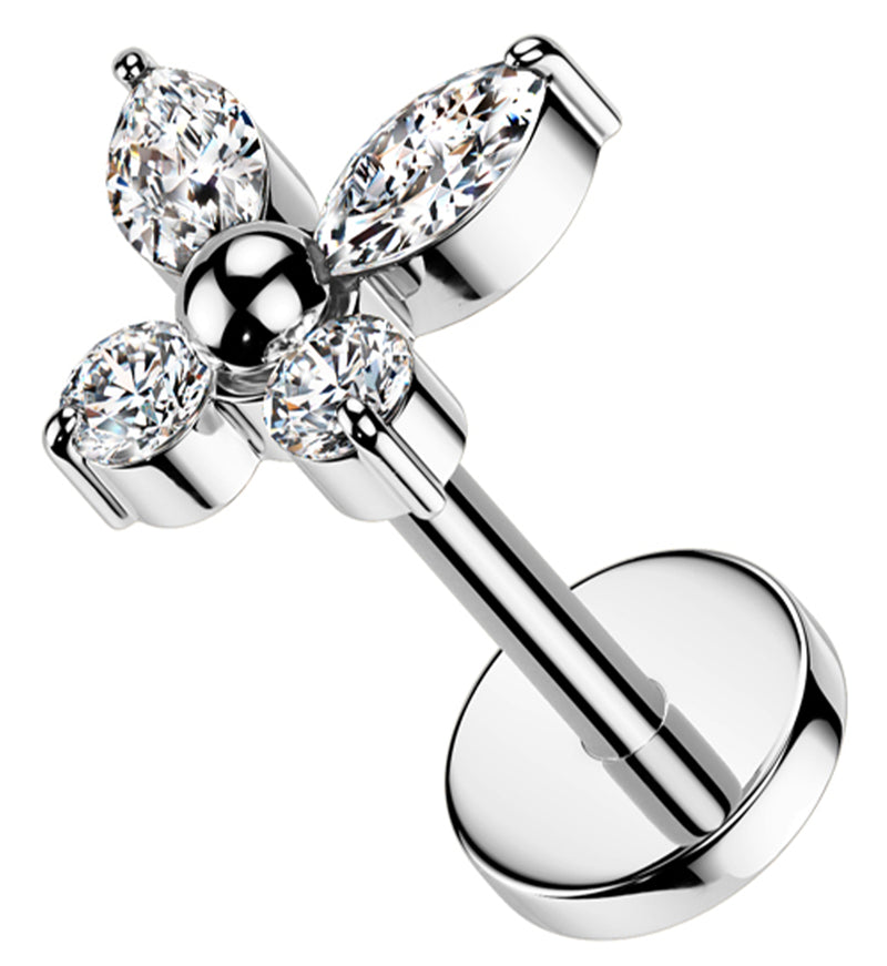 Butterfly Bead Clear CZ Titanium Threadless Labret