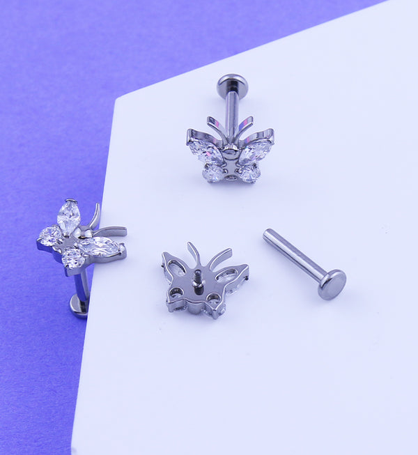 Butterfly Clear CZ Titanium Internally Threaded Labret