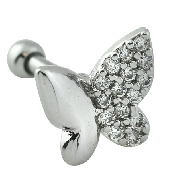 Butterfly Half Pave Clear CZ Cartilage Barbell