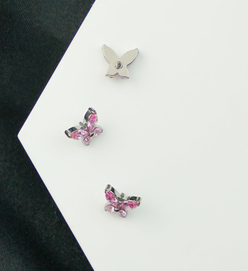 Butterfly Pink CZ Internally Threaded Titanium Top