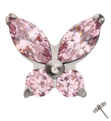 Butterfly Pink CZ Threadless Titanium Top