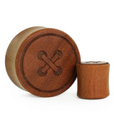 Button Engraved Wood Plugs