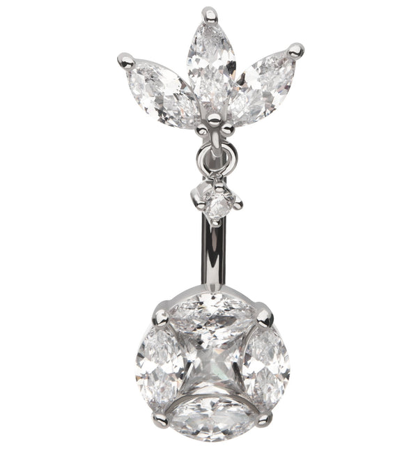 Caldera Sepal Clear CZ Stainless Steel Belly Button Ring