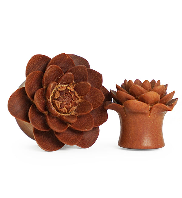 Carved Camellia Flower Wood Plugs