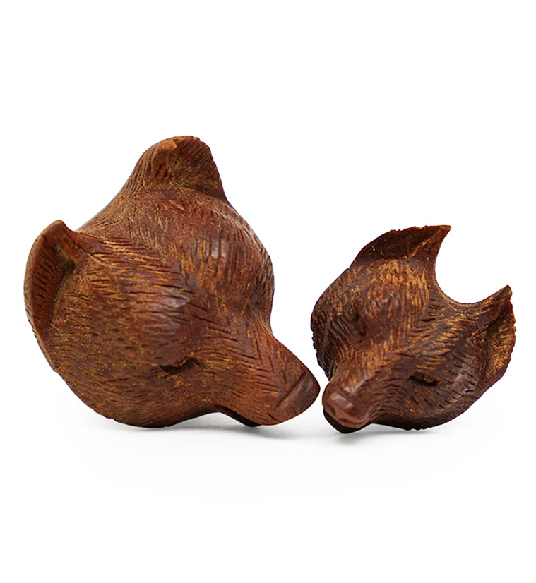 Carved Wolf Wood Plugs