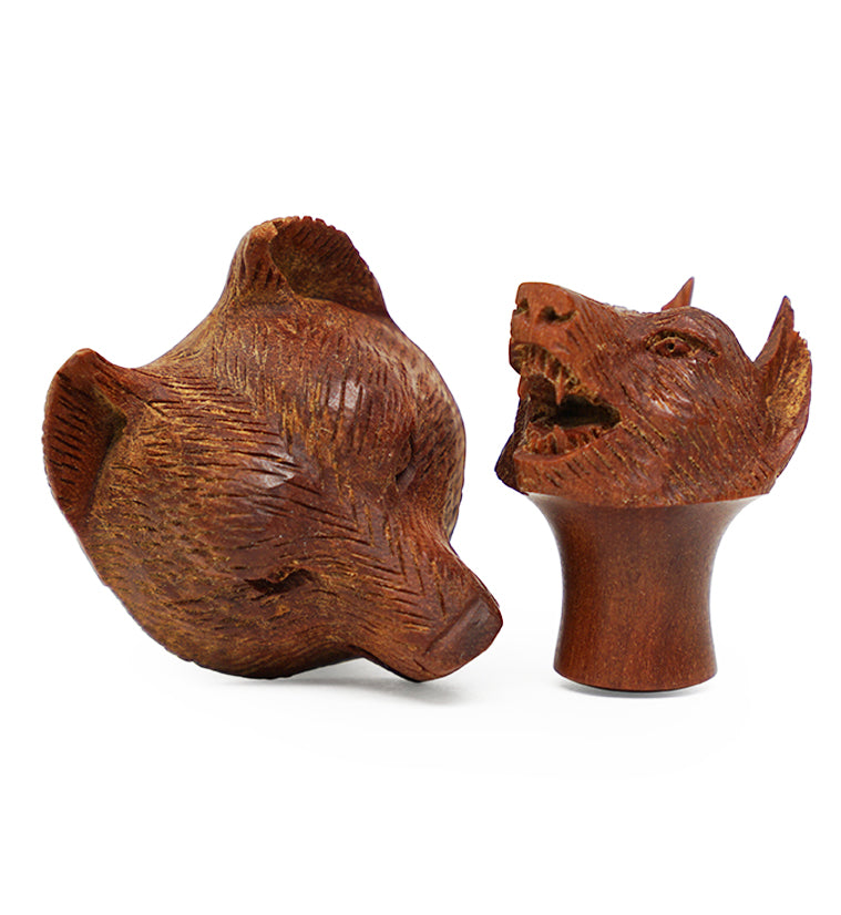 Carved Wolf Wood Plugs