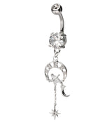 Celestial Dangle Clear CZ Stainless Steel Belly Button Ring