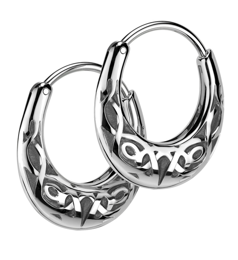 Celtic Knot Hoop Stainless Steel Hinged Earrings