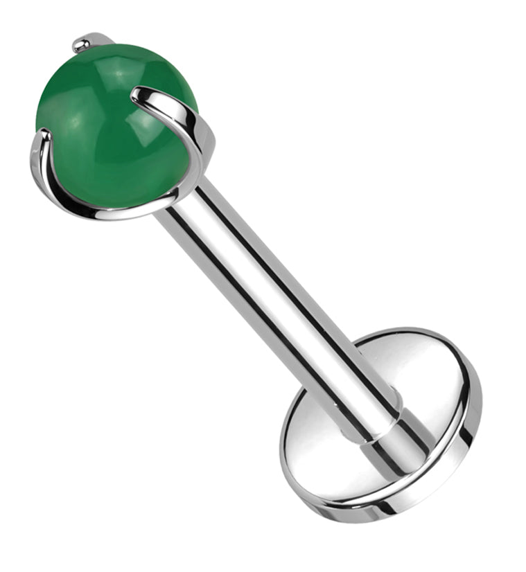 Claw Jade Green Stone Internally Threaded Titanium Labret