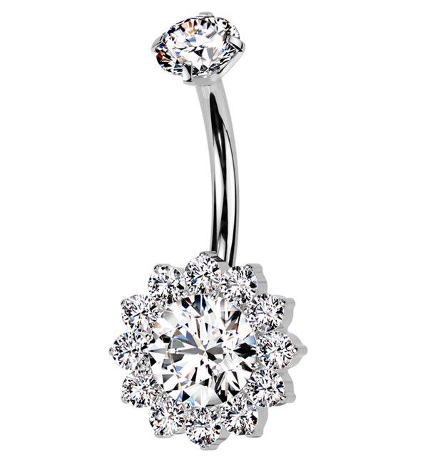 Clear CZ Bold Flower Titanium Internally Threaded Belly Button Ring