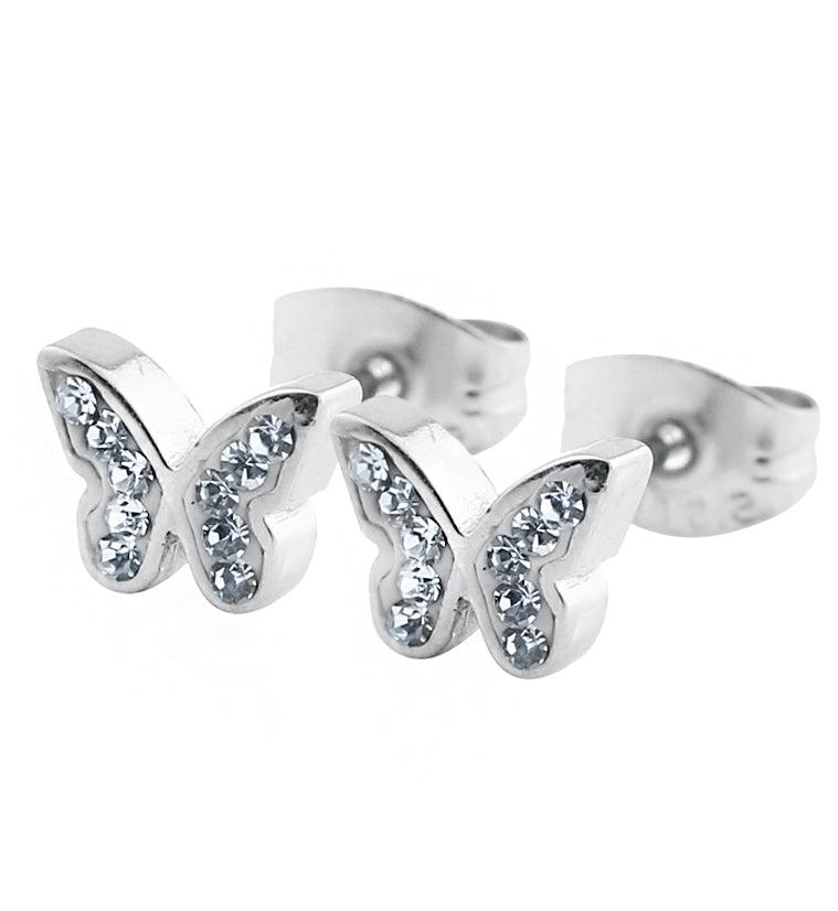 Butterfly Clear CZ Stainless Steel Stud Earrings