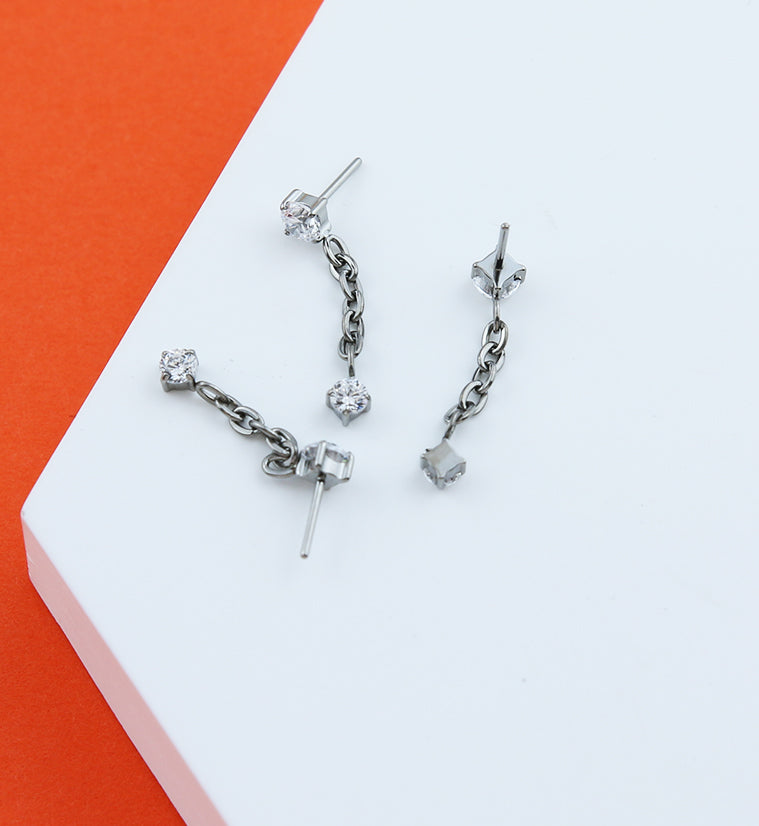 Clear CZ Dangle Chain Titanium Threadless Top