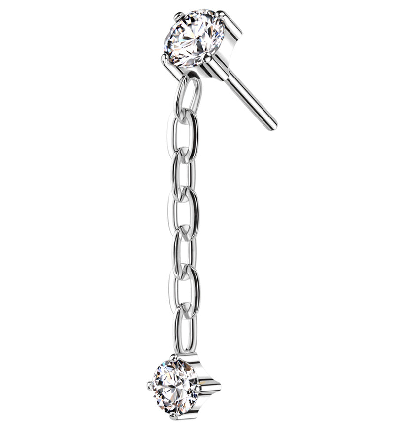 Clear CZ Dangle Chain Titanium Threadless Top