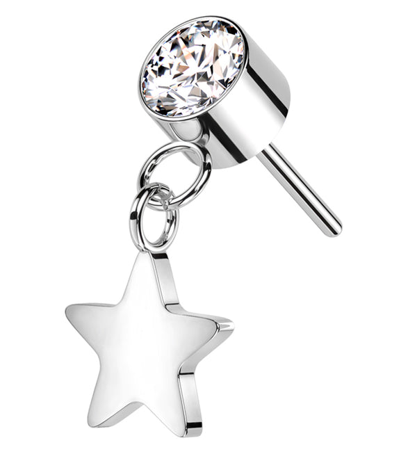 Clear CZ Dangle Star Titanium Threadless Top