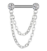 Clear CZ Double Chain Titanium Threadless Straight Barbell