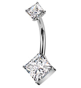 Clear CZ Rhombus Titanium Threadless Belly Button Ring