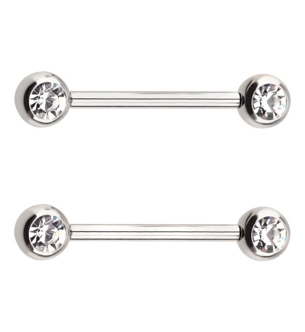 Clear CZ Stainless Steel Threadless Nipple Barbells