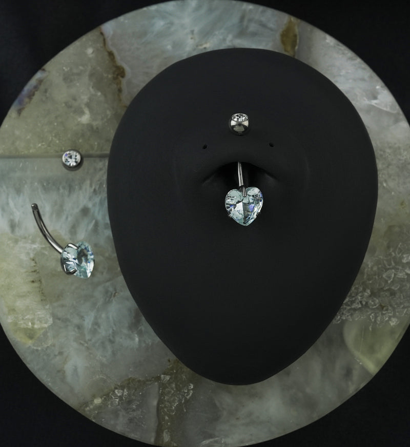 Heart Clear CZ Stainless Steel Belly Button Ring
