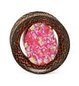 Coconut Wood Tunnels With Pink Druzy Stone Inlay