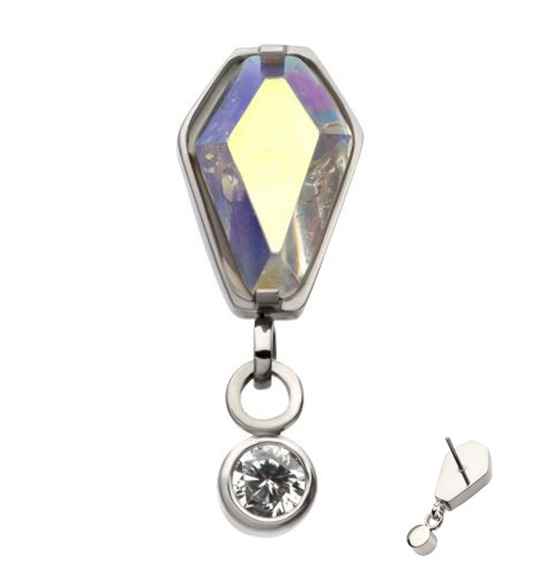 Coffin Rainbow Aurora CZ Dangle Clear CZ Threadless Top