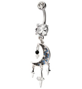 Crescent Moon With Triple Dangle Star Stainless Steel Belly Button Ring