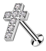 Cross Clear CZ Stainless Steel Convex Back Threadless Labret