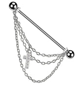 Cross Triple Chain Clear CZ Stainless Steel Industrial Barbell