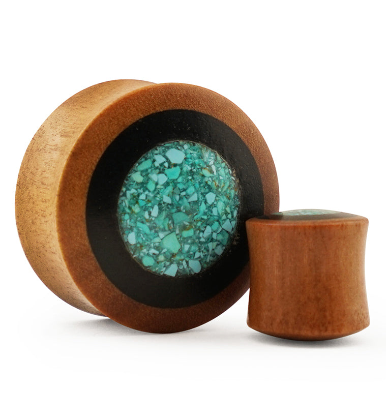 Saba Wood Plugs with Target Turquoise Inlay