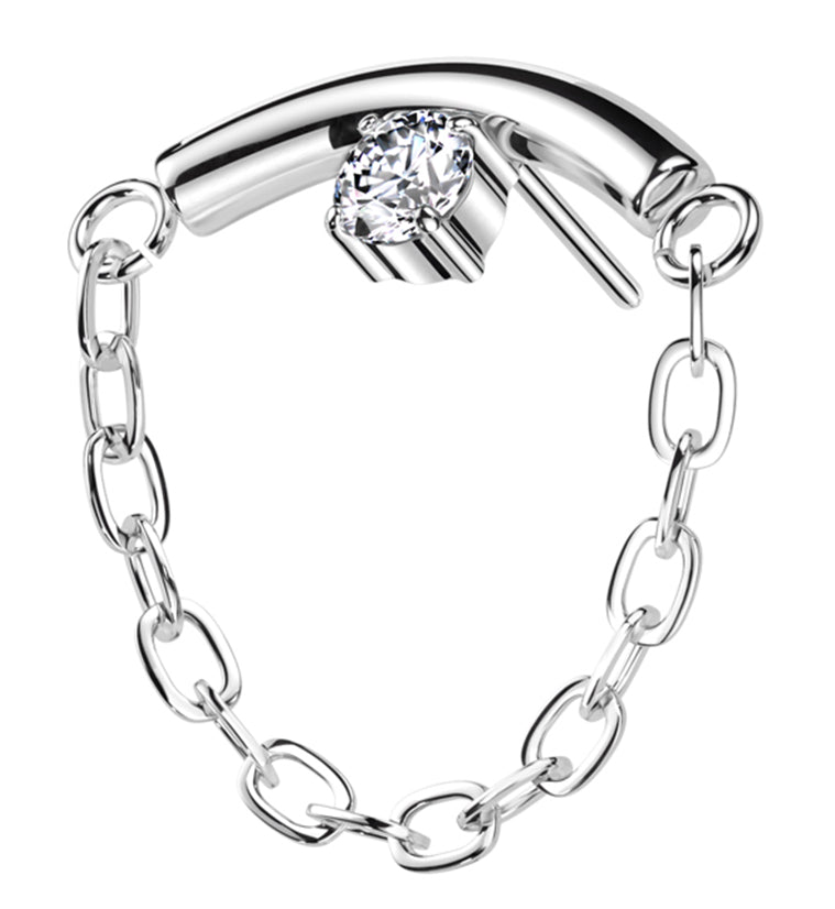 Curved Bar Clear CZ Dangle Chain Titanium Threadless Top