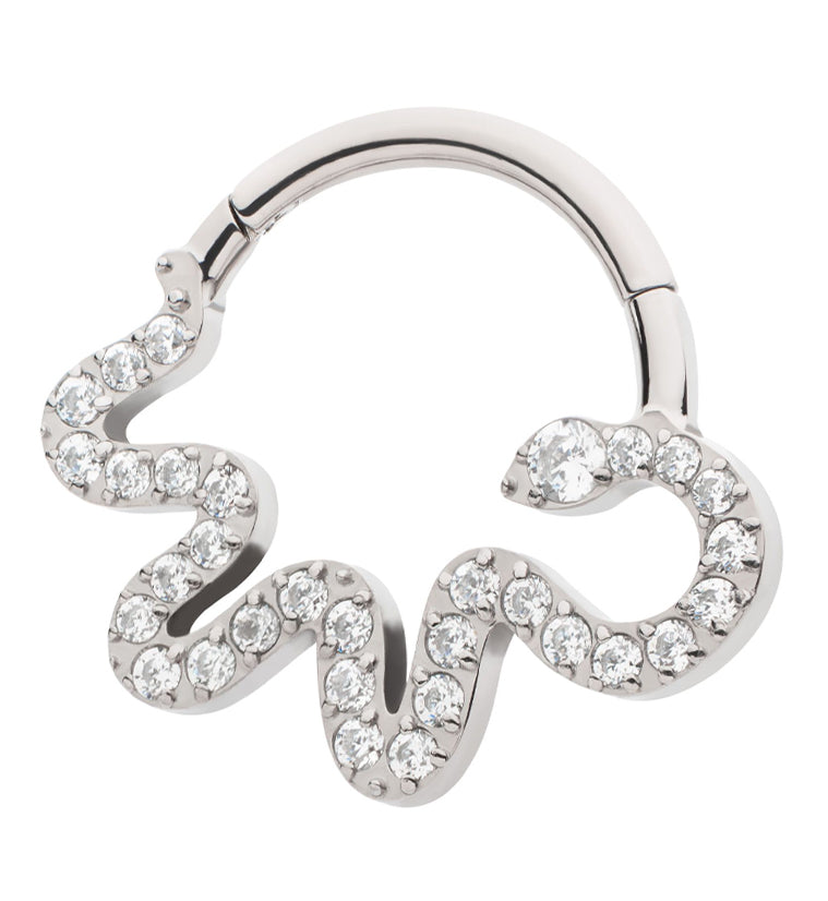 Curvy Snake Clear CZ Hinged Segment Ring | UrbanBodyJewelry.com