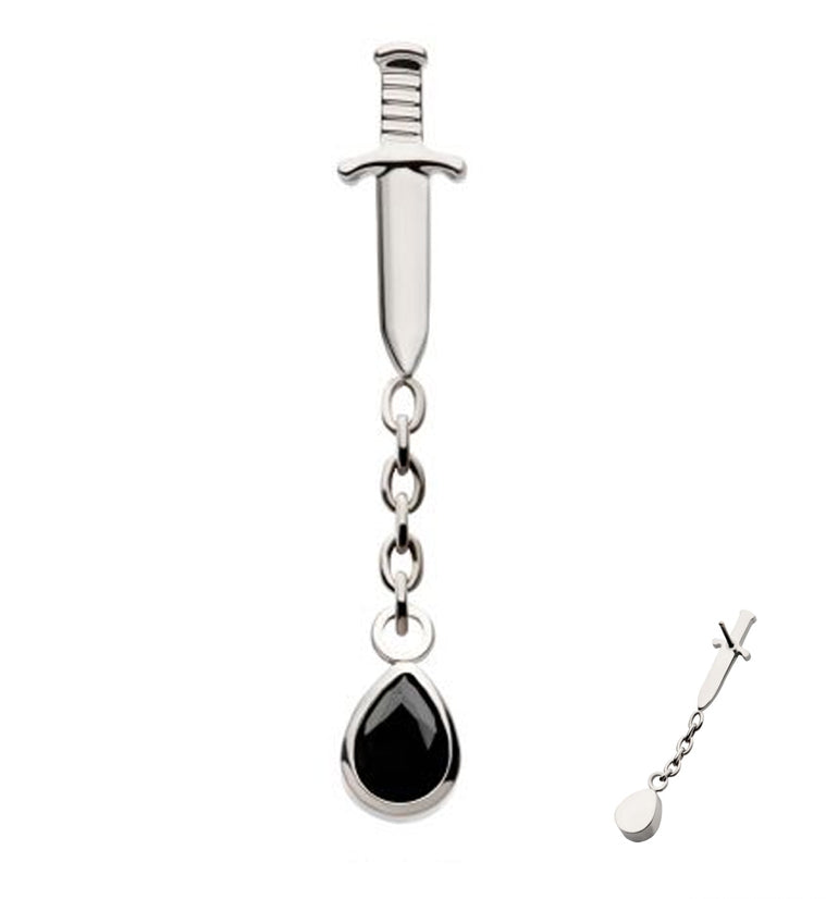 Dagger Dangle Chain Teardrop Black CZ Threadless Top