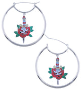 Dagger Red Rose Stainless Steel Plug Hoops