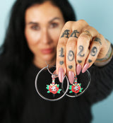 Dagger Red Rose Stainless Steel Plug Hoops