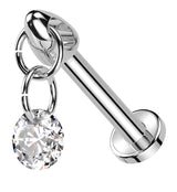 Dangle Clear CZ Charm Internally Threaded Titanium Labret